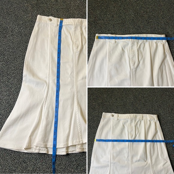 RALPH LAUREN White Jean Denim A-Line Circle Flare Knee-Length Cotton Skirt M-L - Picture 16 of 16